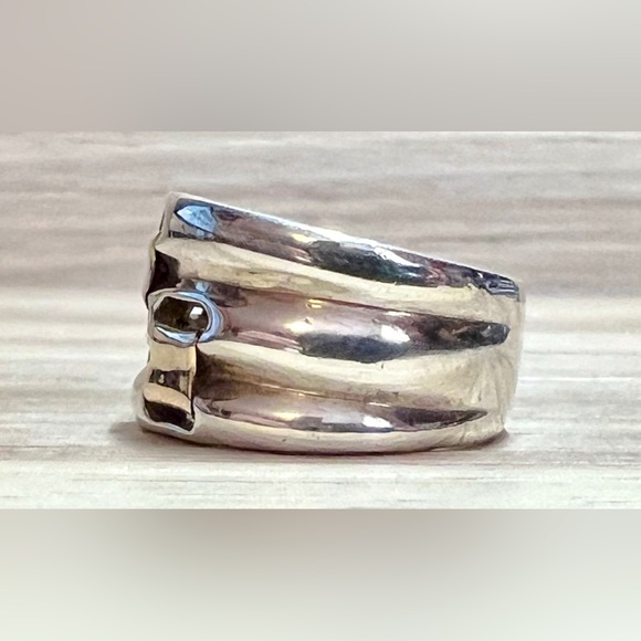 Vintage Designer Signed BV Sterling Silver & 14K Gold Wide Band Ring, Size 6.5 - Picture 3 of 13